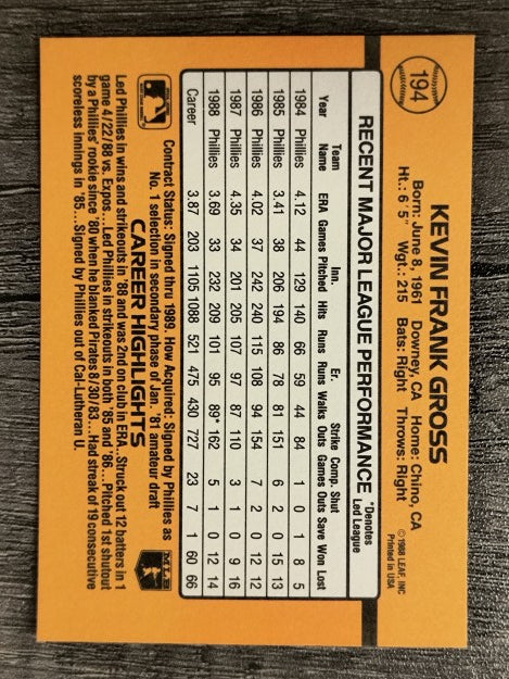1989 Donruss #194 Kevin Gross