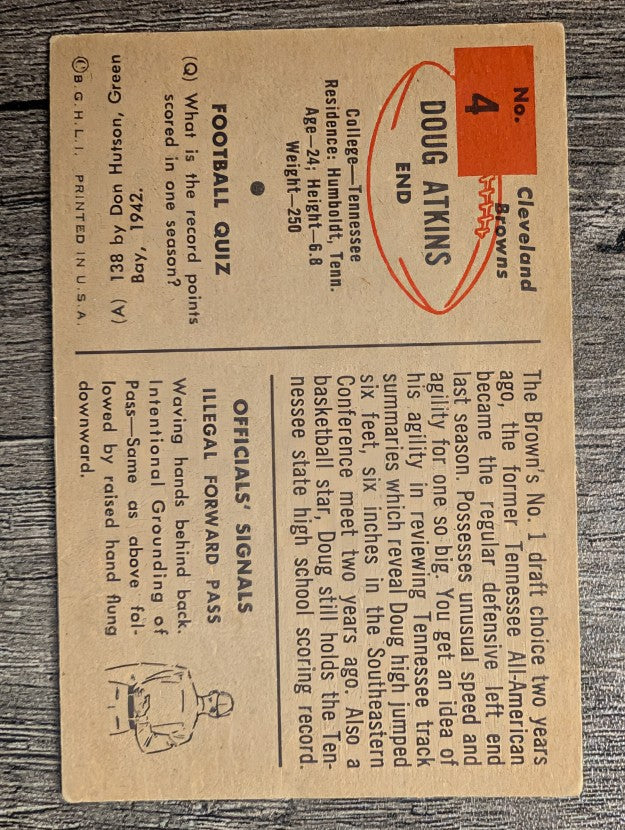 1954 Bowman #4 Doug Atkins RC (VG)