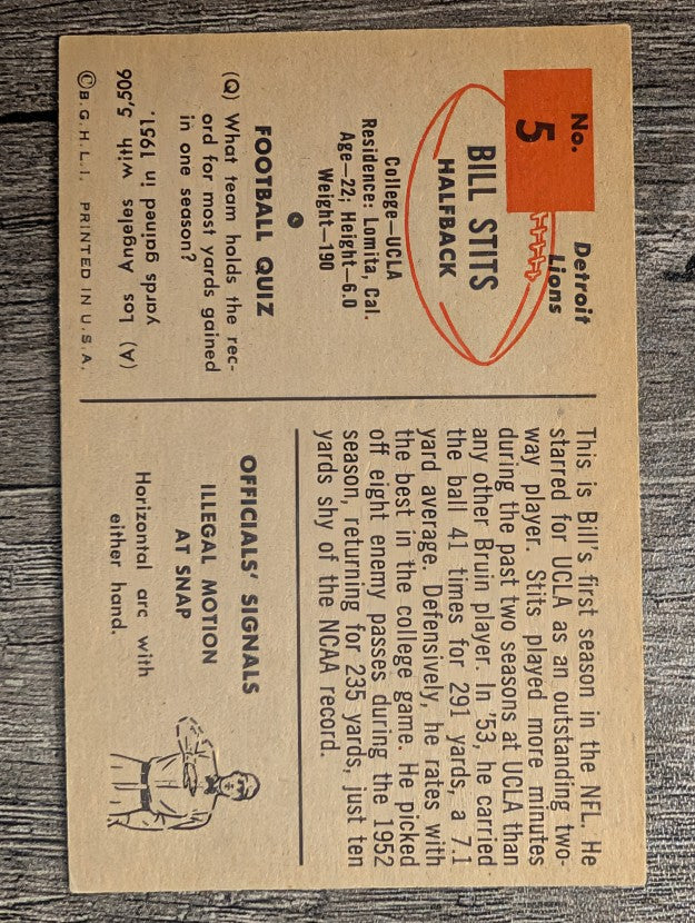1954 Bowman #5 Bill Stits RC (EX)