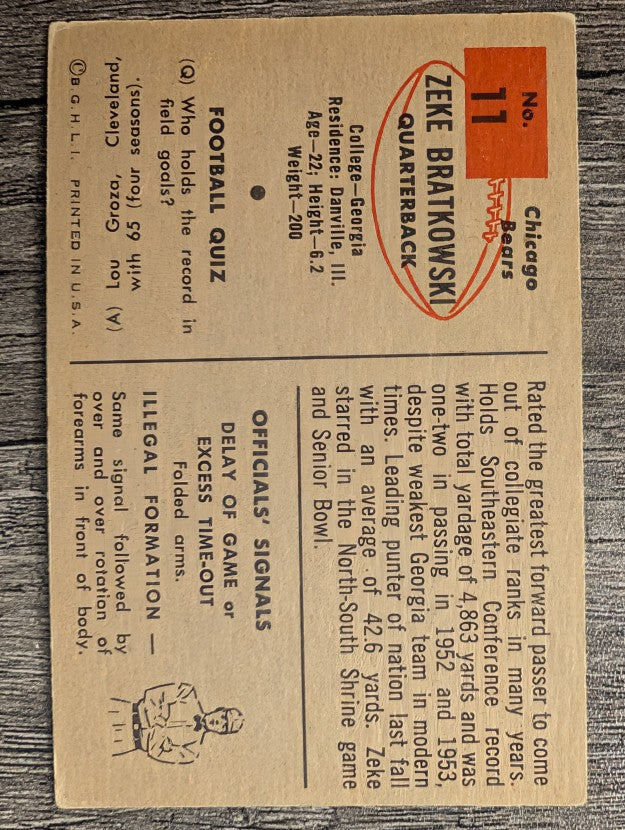 1954 Bowman #11 Zeke Bratkowski RC (VGEX)