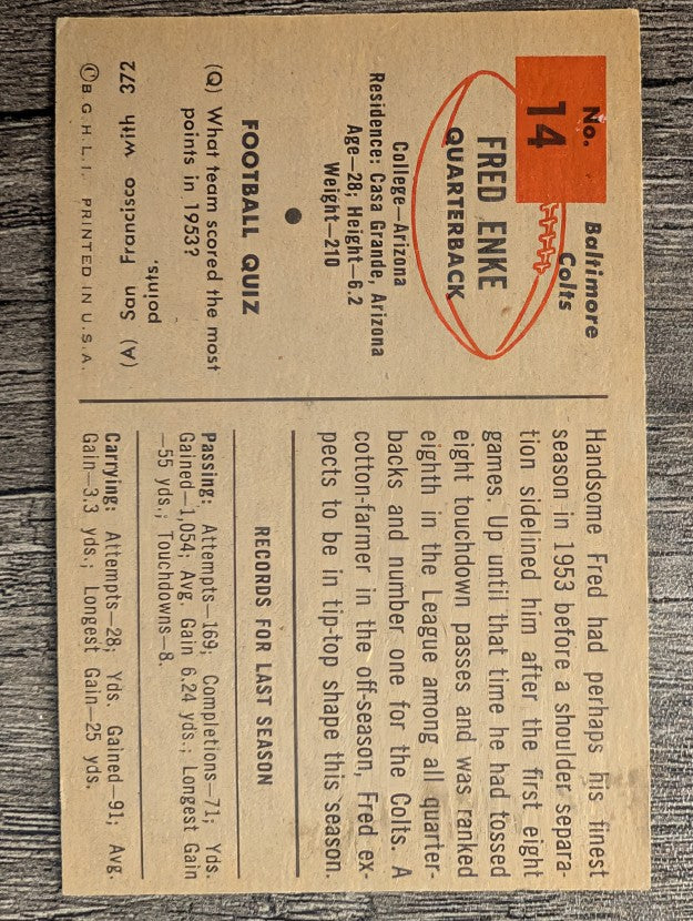 1954 Bowman #14 Fred Enke (EX)