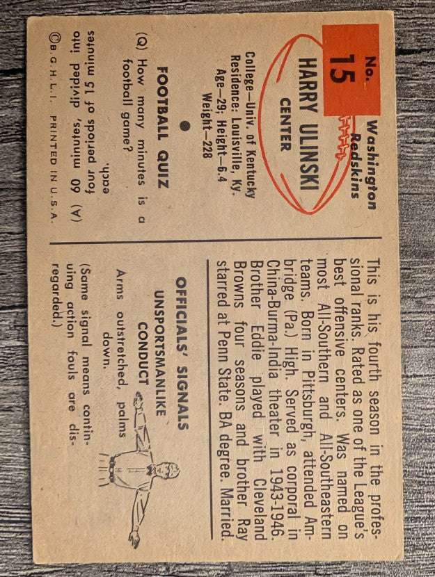 1954 Bowman #15 Harry Ulinski (EX)