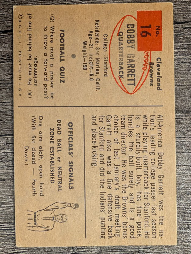 1954 Bowman #16 Bob Garrett RC (VGEX)