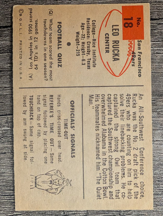 1954 Bowman #18 Leo Rucka RC (EX)