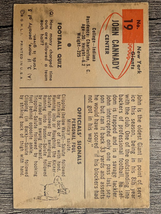 1954 Bowman #19 John Cannady (VG)