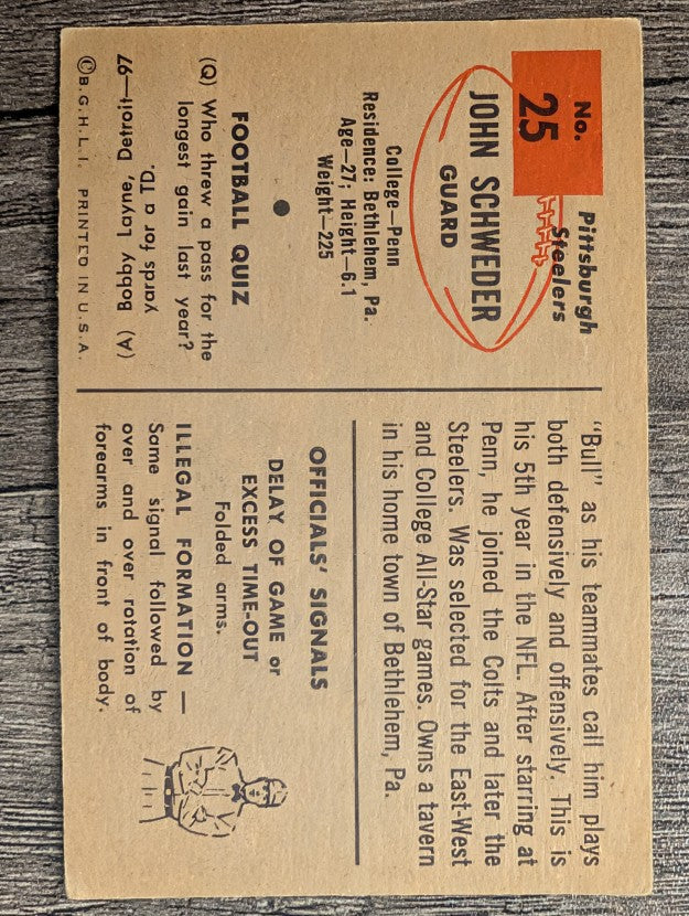 1954 Bowman #25 John Schweder (VGEX)