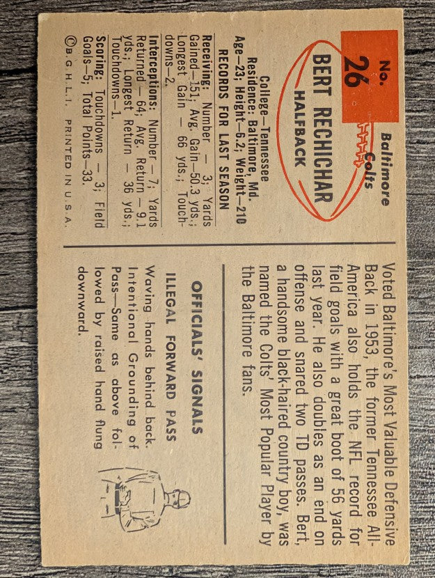 1954 Bowman #26 Bert Rechichar (EX)