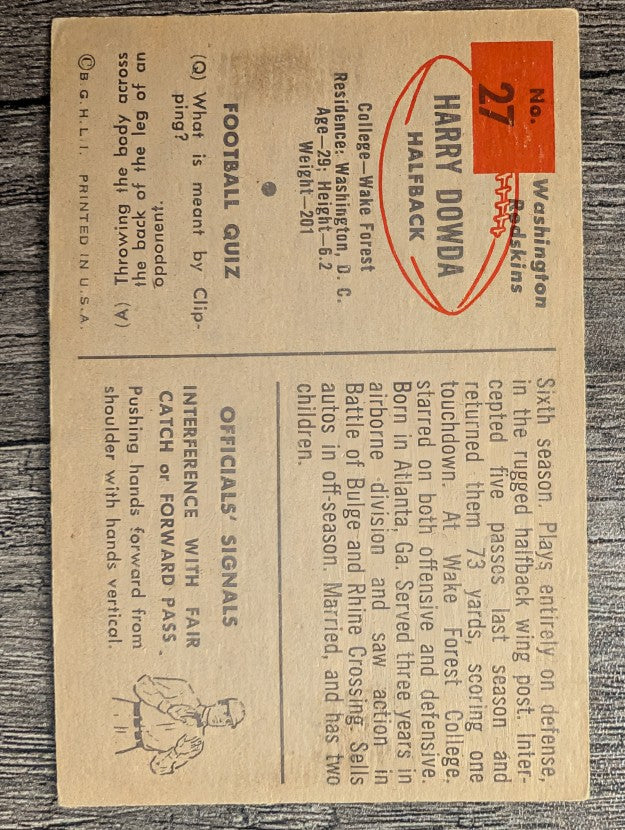 1954 Bowman #27 Harry Dowda RC (VGEX)