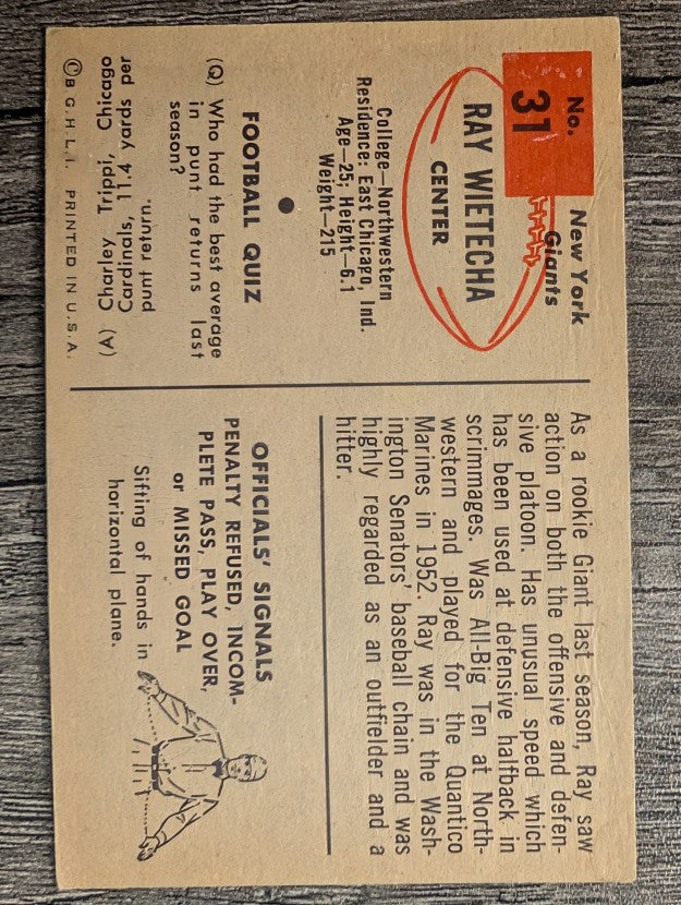 1954 Bowman #31 Ray Wietecha RC (VG)