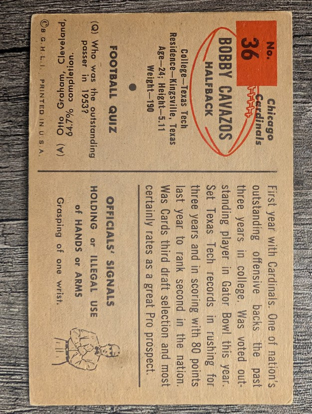 1954 Bowman #36 Bobby Cavazos RC (VG)