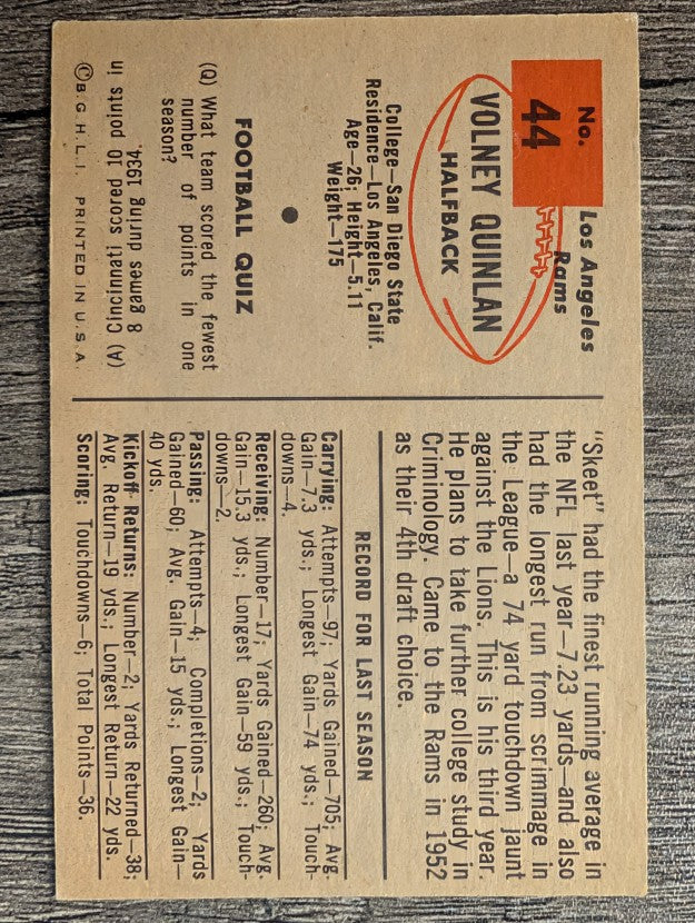 1954 Bowman #44 Volney Quinlan (EX)