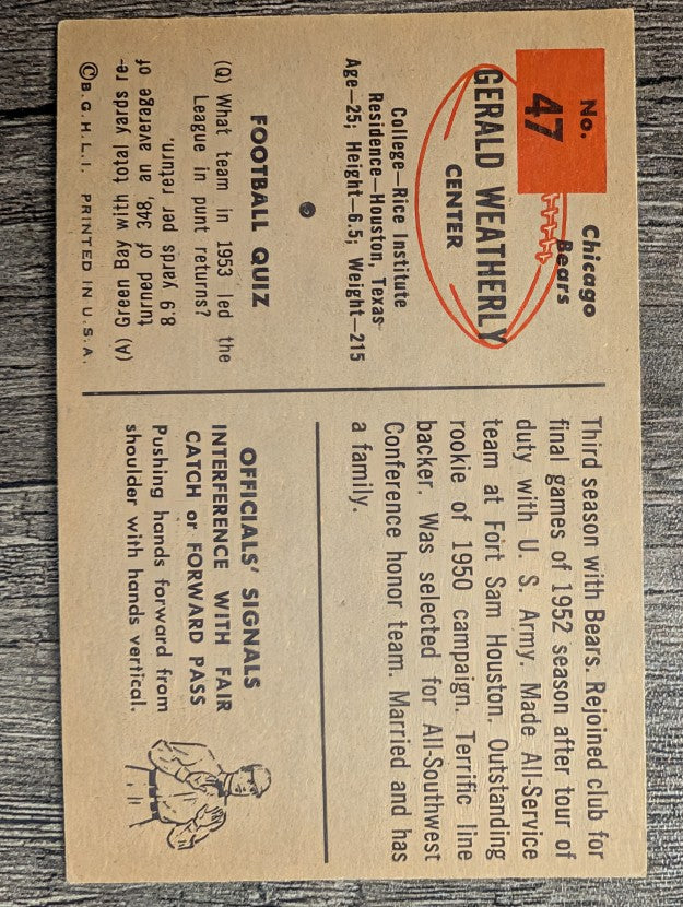 1954 Bowman #47 Gerald Weatherly (EX)