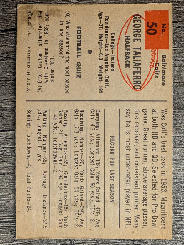 1954 Bowman #50 George Taliaferro (VGEX)