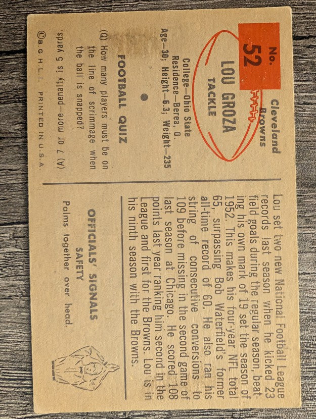 1954 Bowman #52 Lou Groza (VGEX)