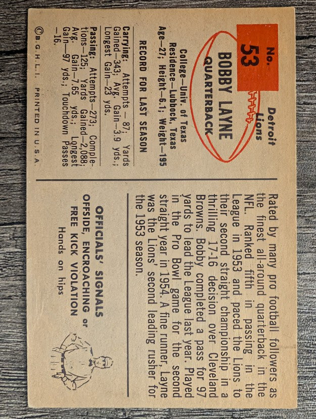 1954 Bowman #53 Bobby Layne (VG)