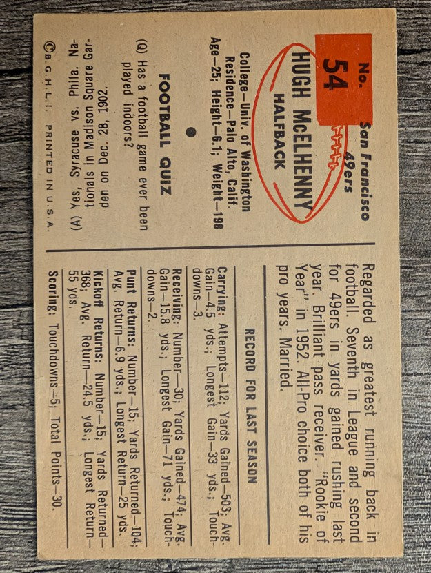 1954 Bowman #54 Hugh McElhenny (VG)