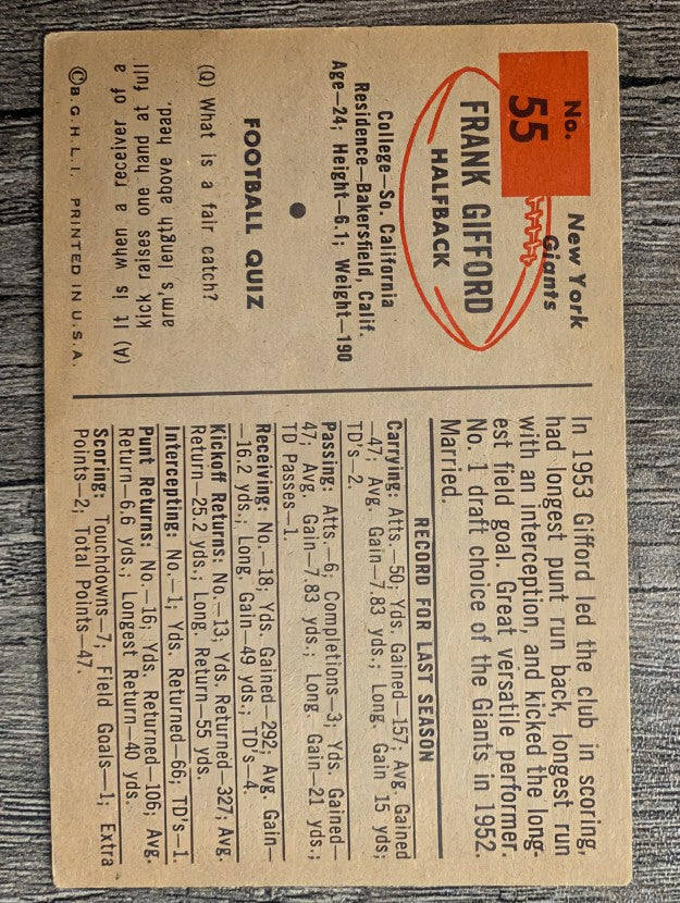 1954 Bowman #55 Frank Gifford (VG)
