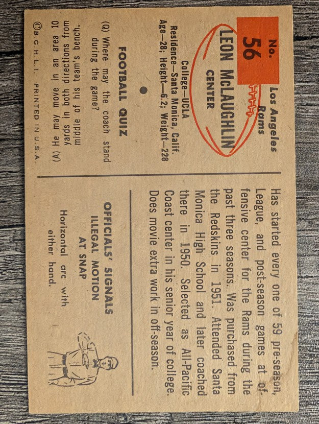 1954 Bowman #56 Leon McLaughlin RC (VGEX)