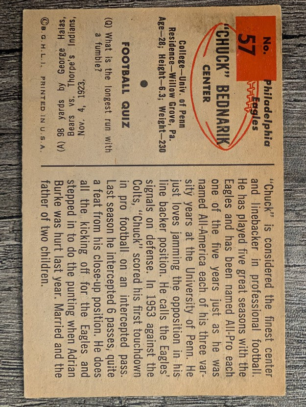1954 Bowman #57 Chuck Bednarik (EX)