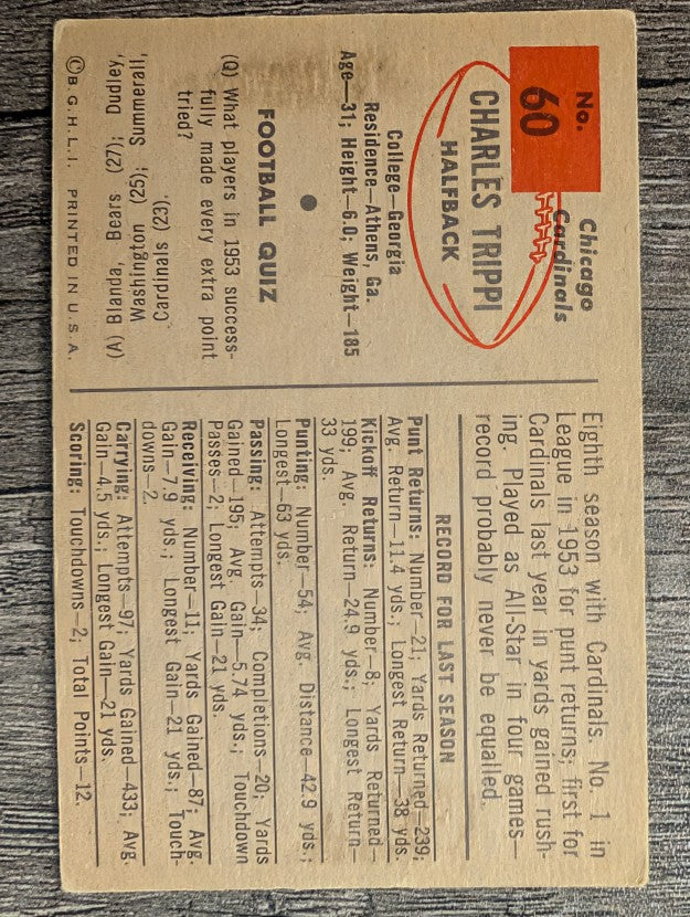 1954 Bowman #60 Charley Trippi (VG)