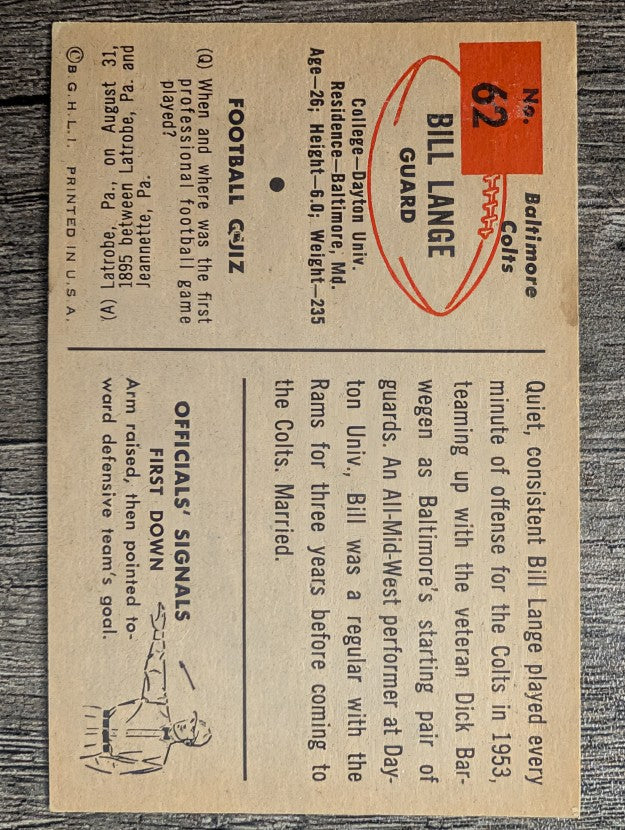 1954 Bowman #62 Bill Lange G RC (EX)