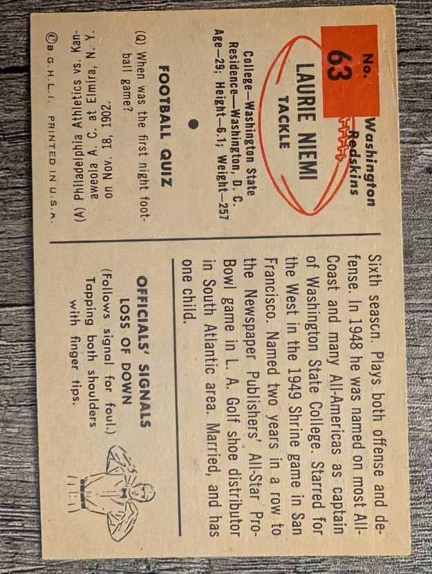 1954 Bowman #63 Laurie Niemi (VGEX)