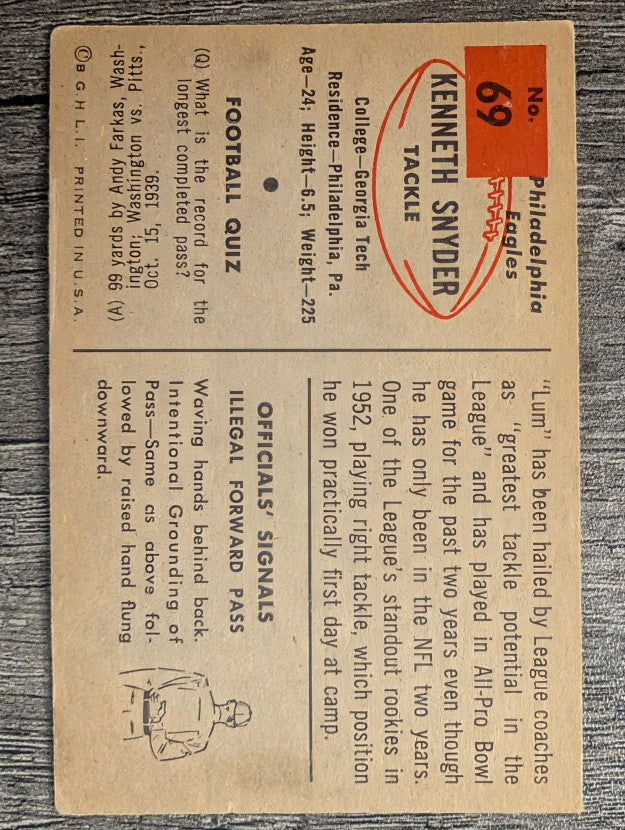 1954 Bowman #69 Kenneth Snyder SP (VGEX)
