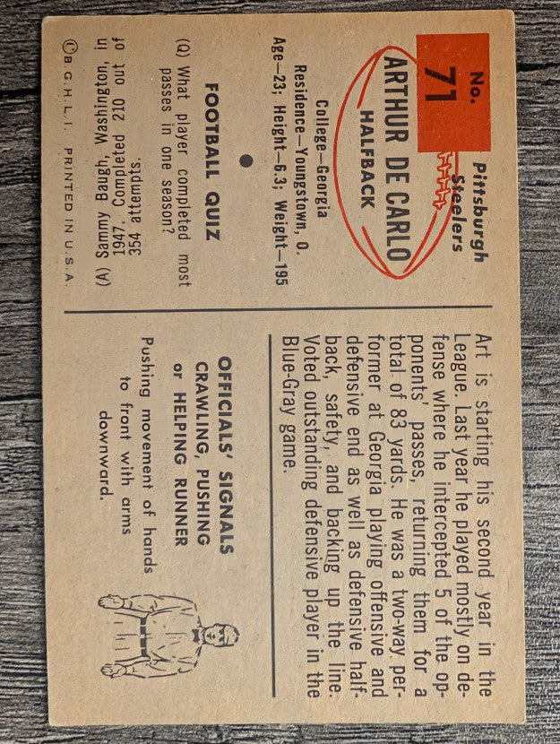 1954 Bowman #71 Art DeCarlo SP RC (EX)