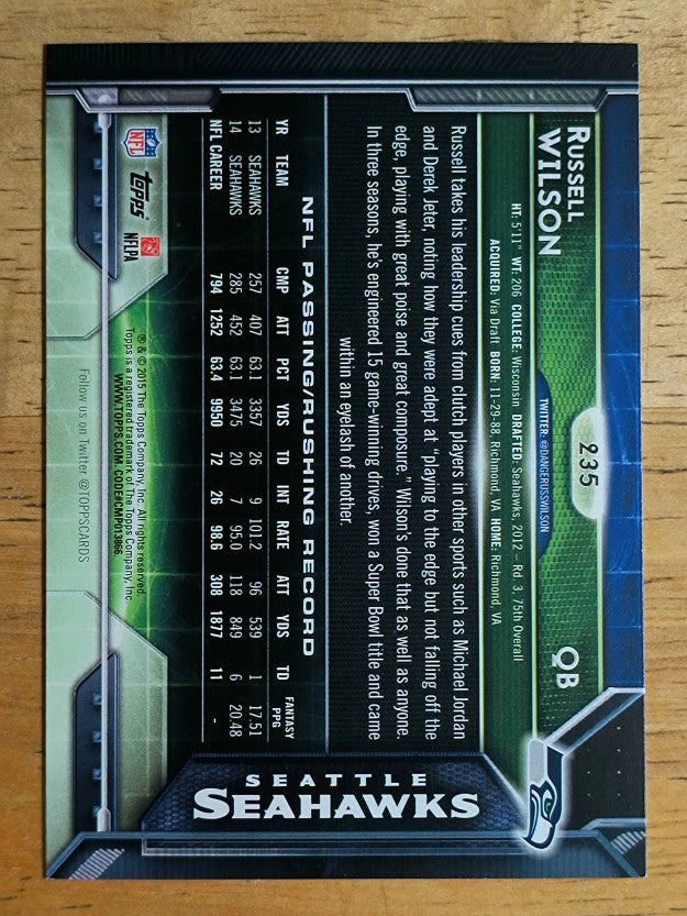 2015 Topps #235A Russell Wilson/blue jersey
