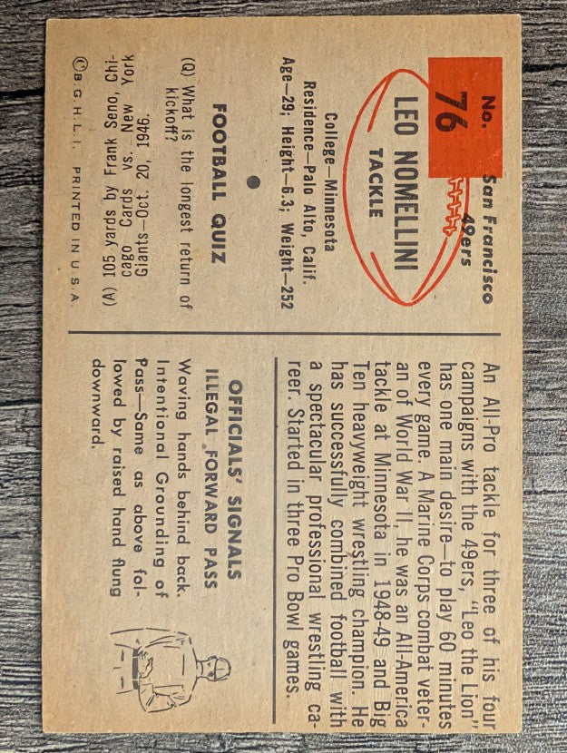 1954 Bowman #76 Leo Nomellini SP (VGEX)