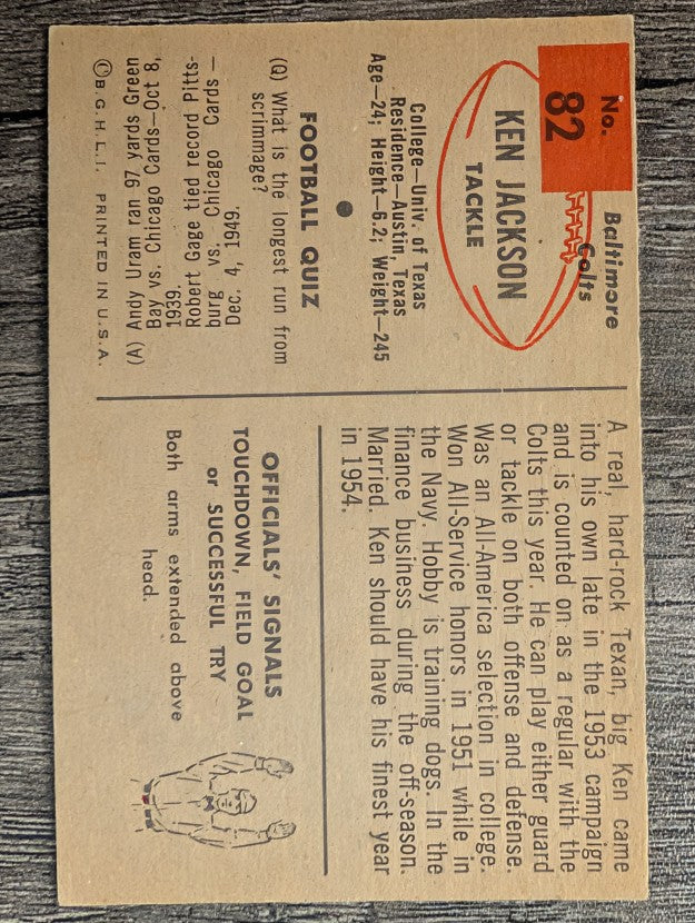 1954 Bowman #82 Ken Jackson SP RC (VG)