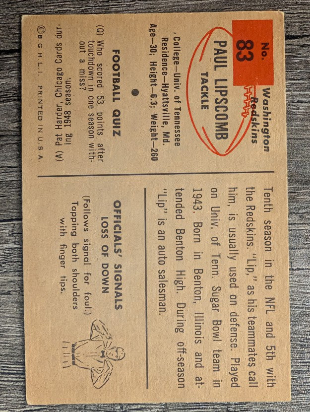 1954 Bowman #83 Paul Lipscomb SP (TRIMMED)