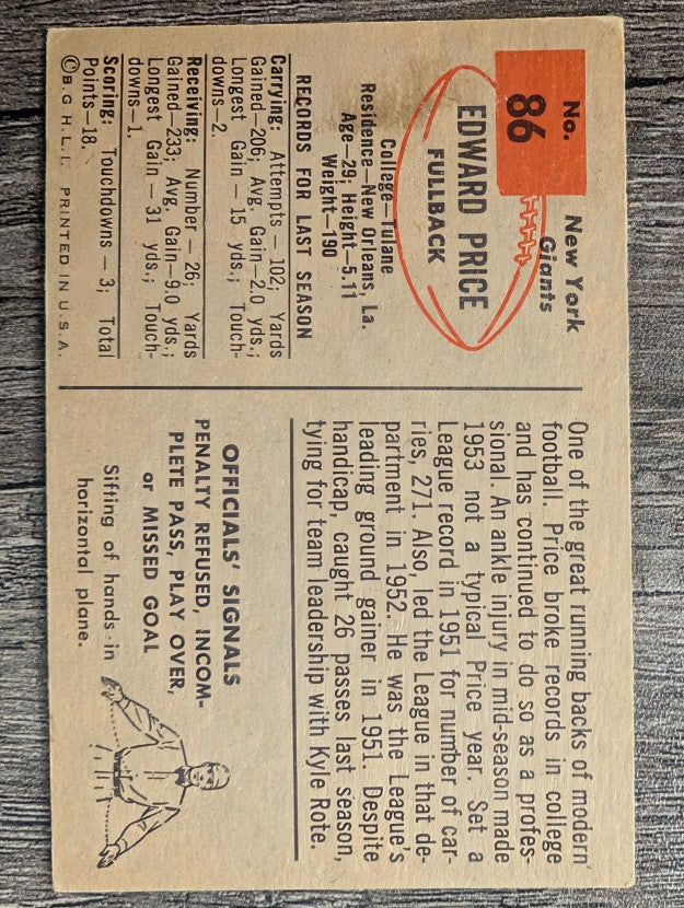 1954 Bowman #86 Eddie Price SP (VGEX)