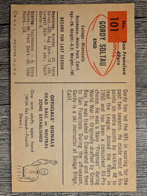 1954 Bowman #101 Gordy Soltau (VGEX)