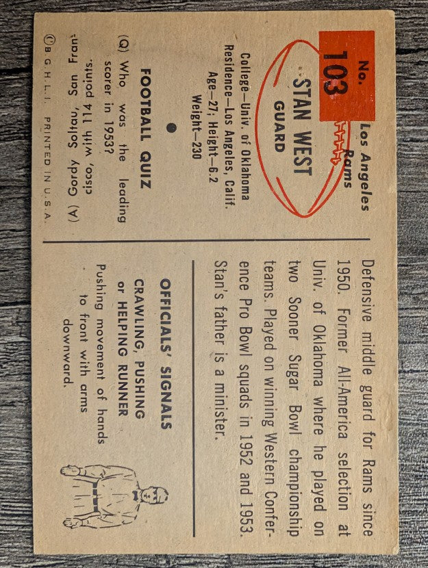 1954 Bowman #103 Stan West RC (VG)