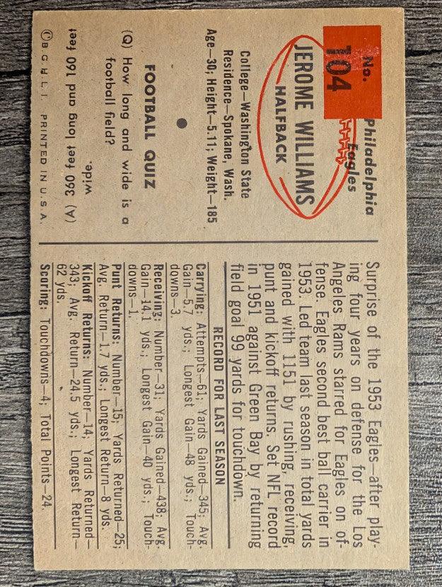 1954 Bowman #104 Jerry Williams (EX)