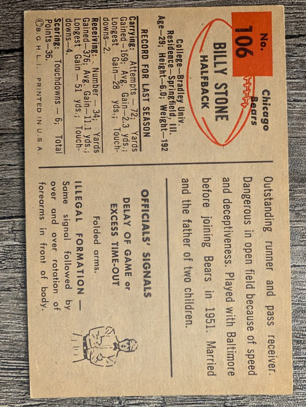 1954 Bowman #106 Billy Stone (EXMT)