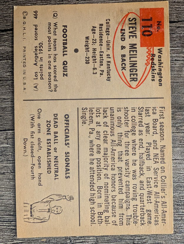 1954 Bowman #110 Steve Meilinger RC (VGEX)