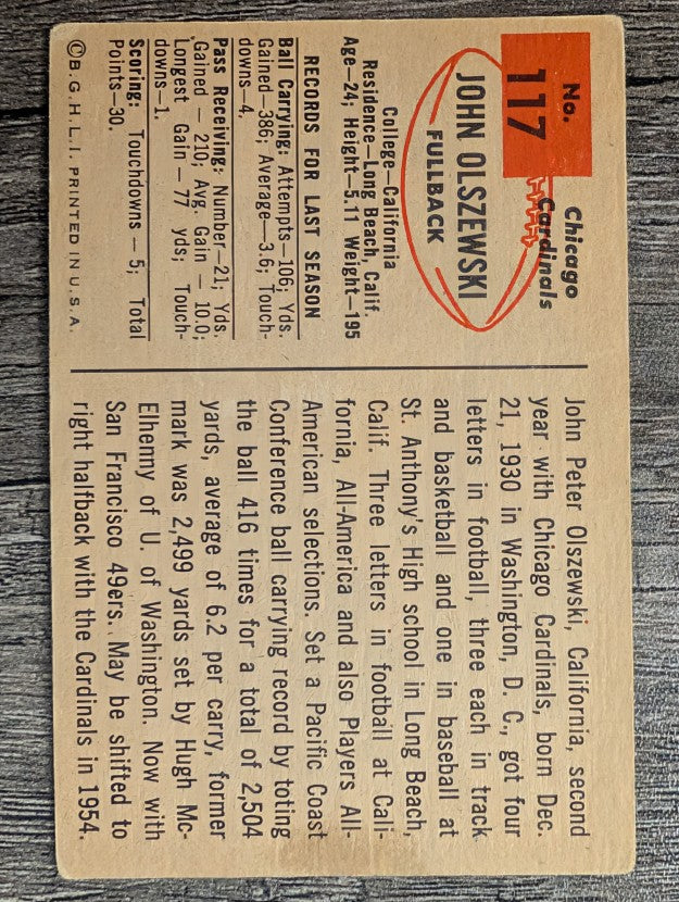 1954 Bowman #117 John Olszewski (VG)