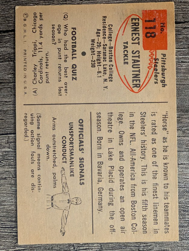 1954 Bowman #118 Ernie Stautner (VGEX)