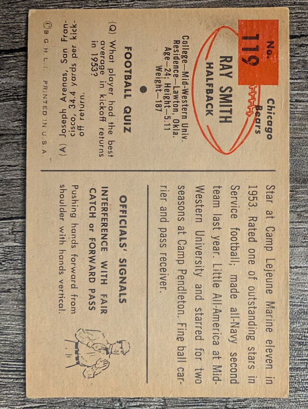 1954 Bowman #119 Ray Smith RC (VGEX)