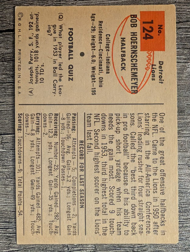 1954 Bowman #124 Bob Hoernschemeyer (EX)