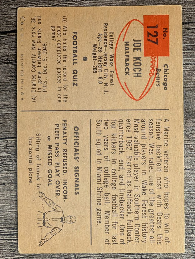 1954 Bowman #127 Joe Koch RC (VGEX)