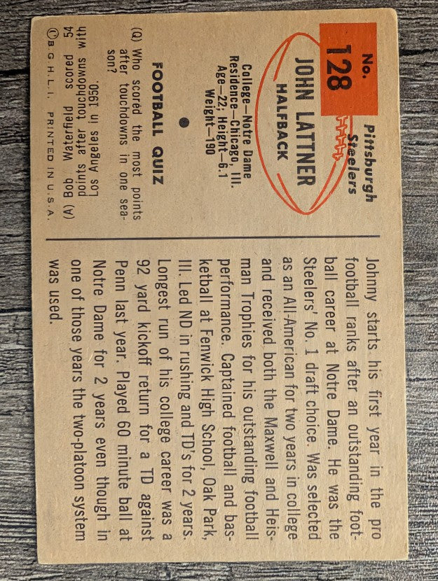 1954 Bowman #128 John Lattner RC (VGEX)