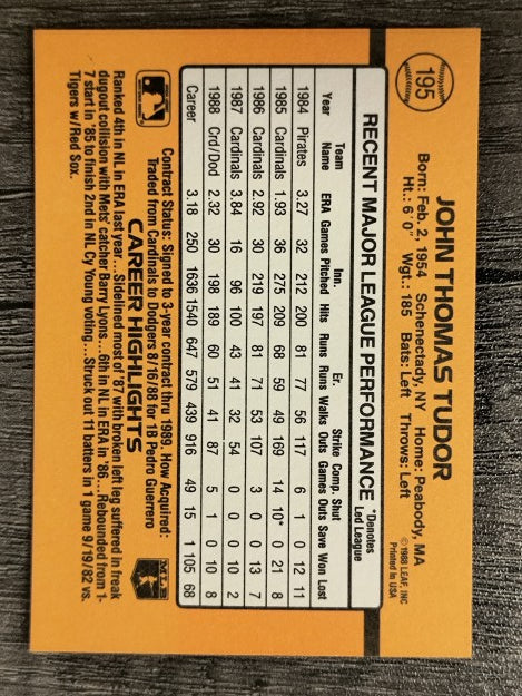 1989 Donruss #195 John Tudor