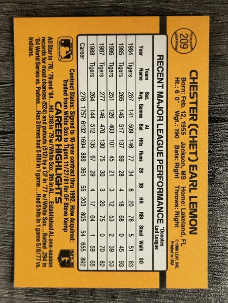 1989 Donruss #209 Chet Lemon
