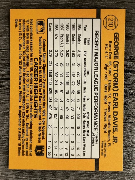 1989 Donruss #210 Storm Davis