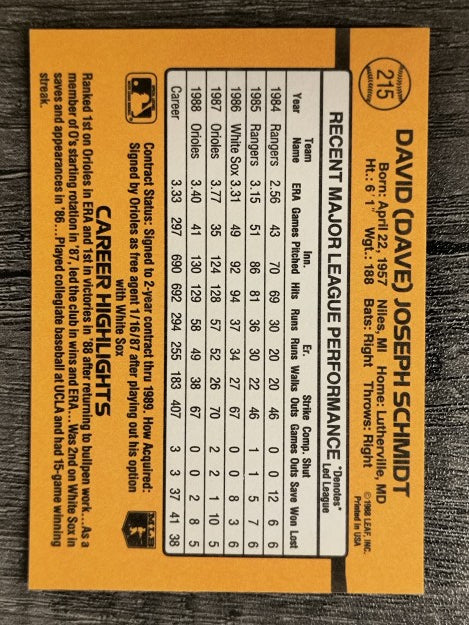 1989 Donruss #215 Dave Schmidt