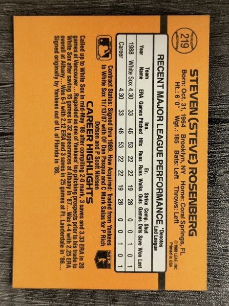1989 Donruss #219 Steve Rosenberg