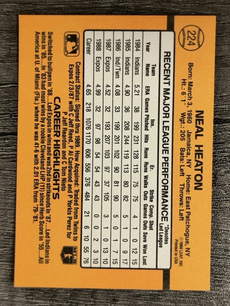 1989 Donruss #224 Neal Heaton